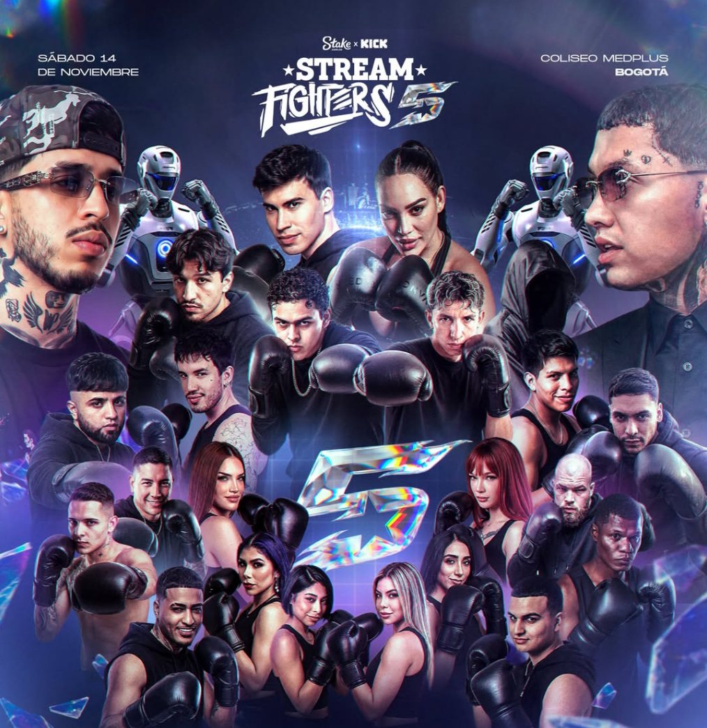 Póster oficial de Stream Fighters 5: sábado 14 de noviembre, Coliseo MedPlus, Bogotá
